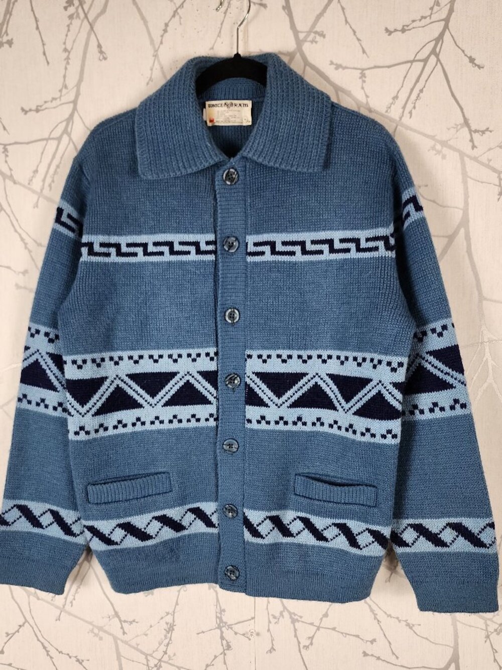 White Ram VTG Tribal Geometric Knit Button Front Cardigan